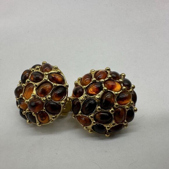 KJL Kenneth Jay Lane Tortoise Shell Cabochon Oval‎ Button Clip Earrings $135 - Picture 4 of 11